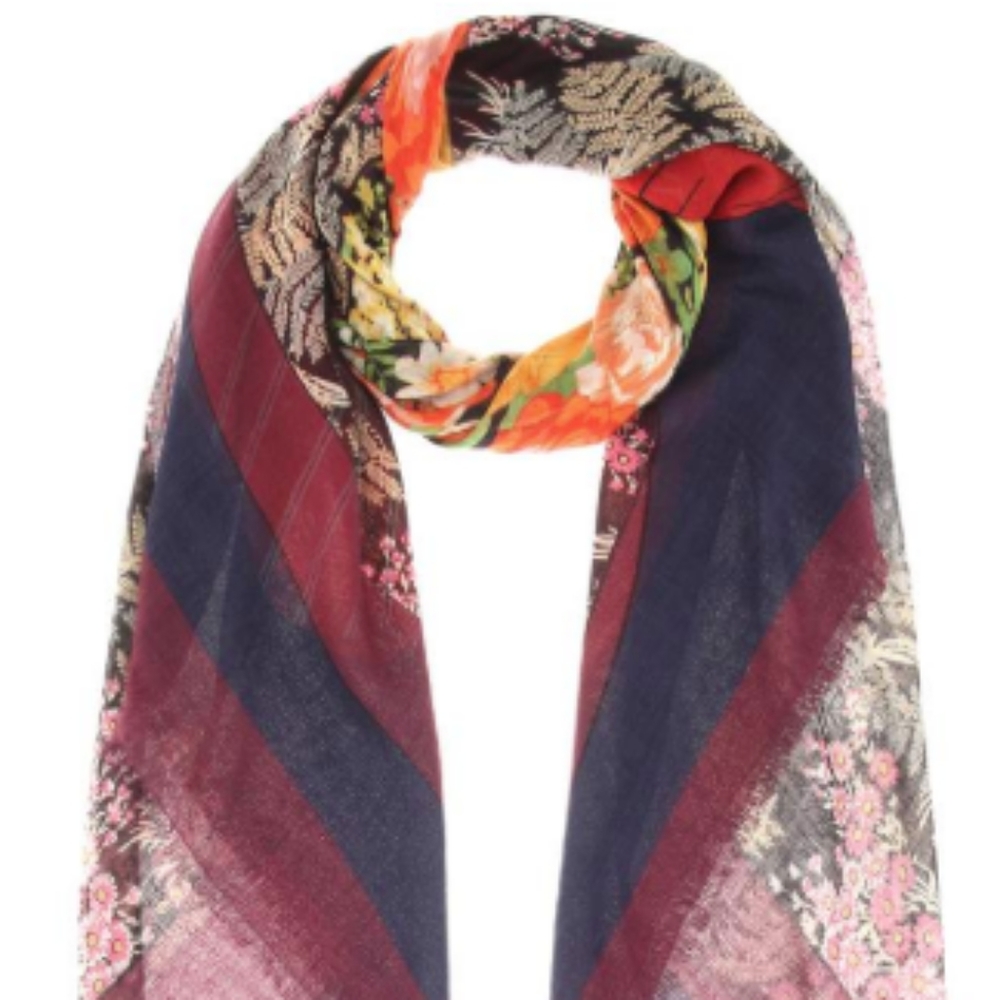 Square Multicolor Wool Silk Shawl Scarf Wrap